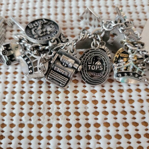 Silver Tone Chunky Cha Cha Statement Enamel Dangle Charm Bracelet - Picture 9 of 14